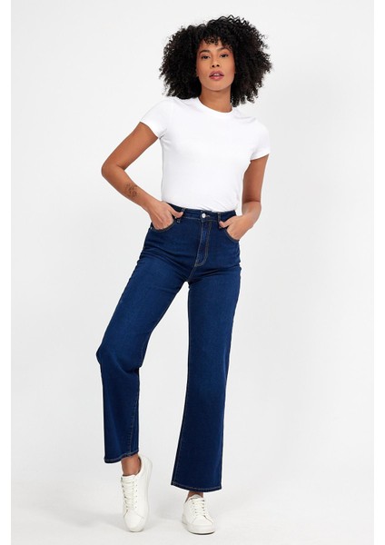 Kadın Wanda Naturel Dark Blue Wide Leg Jean Pantolon fiyatları