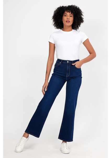 Kadın Wanda Naturel Dark Blue Wide Leg Jean Pantolon modelleri