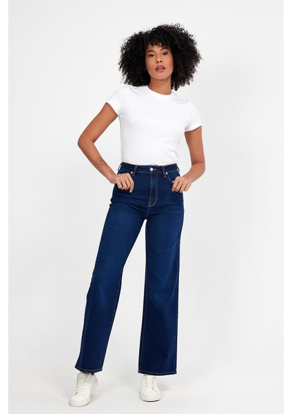 Kadın Wanda Naturel Dark Blue Wide Leg Jean Pantolon fırsatları