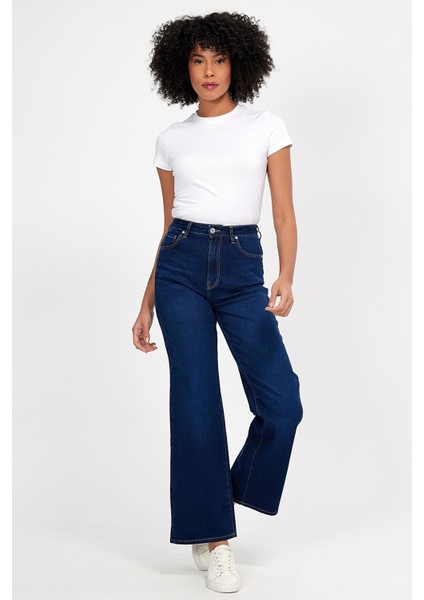 Kadın Wanda Naturel Dark Blue Wide Leg Jean Pantolon indirimleri