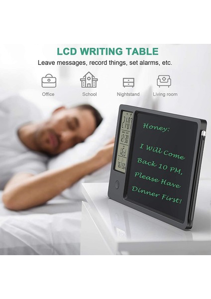 LCD Çalar Saat ve Yazma Tableti Silme Özellikli Termometre (Siyah) (Yurt Dışından) indirimleri