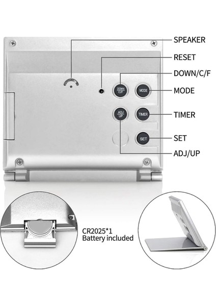 Dijital Seyahat Alarm Saati - Katlanabilir Takvim Sıcaklık Zamanlayıcısı (Yurt Dışından)