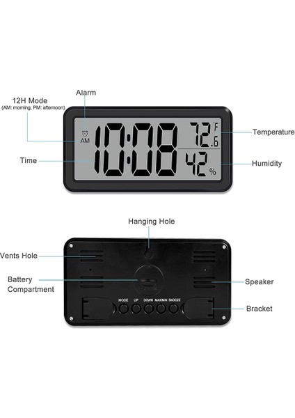 Dijital Çalar Saat, Pille Çalışan LCD Ektronik Saat Siyah (Yurt Dışından)