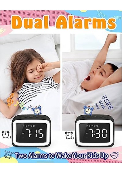 Çocuk Çalar Saati, Hoparlörlü ve Kısılabilir Gece Işığı, Çocuklar Için Beyaz (Yurt Dışından)
