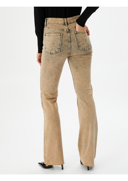 Eskitilmiş Hafif Ispanyol Paça Kot Pantolon Dar Kesim Standart Bel Pamuklu Cepli - Victoria Slim Jeans