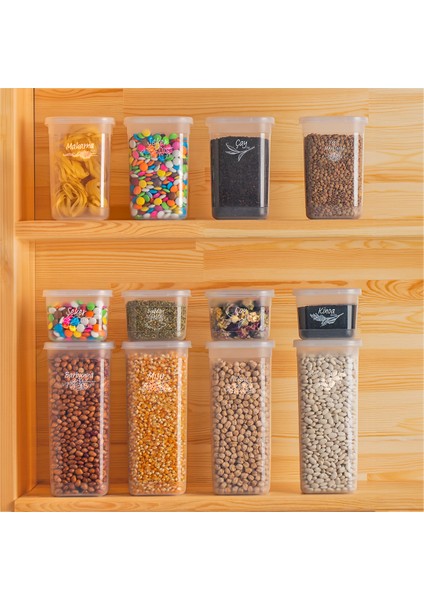 433-4 12'li Kare Etiketli Gıda Erzak Baharat Saklama Kabı Seti 4x(0.60+1.30+1.90 lt) Şeffaf fiyatları