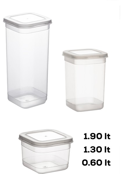 433-4 12'li Kare Etiketli Gıda Erzak Baharat Saklama Kabı Seti 4x(0.60+1.30+1.90 lt) Şeffaf modelleri