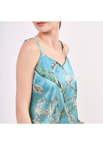 Ipek Askılı Şort Pijama Takımı Van Gogh Badem Ağacı Turkuaz