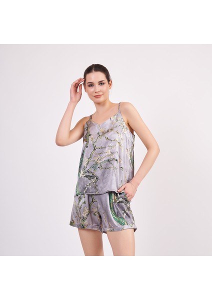 Ipek Askılı Şort Pijama Takımı Van Gogh Badem Ağacı Gri
