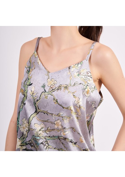 Ipek Askılı Şort Pijama Takımı Van Gogh Badem Ağacı Gri