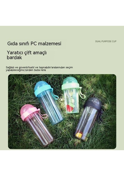 Plastik Çiftli Içme Bardakları Pipetli Çiftli Bardak Taşınabilir Çift Kullanımlı Su Bardakları (Yurt Dışından)
