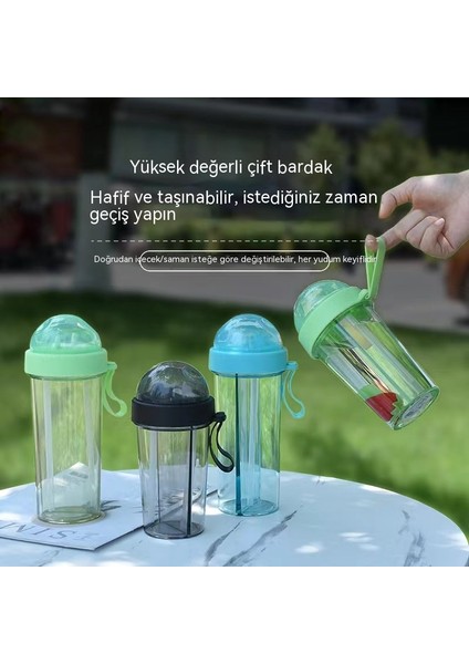 Plastik Çiftli Içme Bardakları Pipetli Çiftli Bardak Taşınabilir Çift Kullanımlı Su Bardakları (Yurt Dışından)