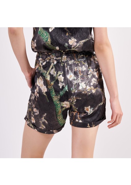 Ipek Askılı Şort Pijama Takımı Antrasit Van Gogh Badem Ağacı