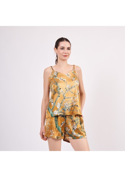 Ipek Askılı Şort Pijama Takımı Van Gogh Badem Ağacı Gold