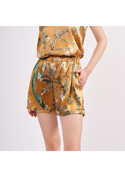 Ipek Askılı Şort Pijama Takımı Van Gogh Badem Ağacı Gold