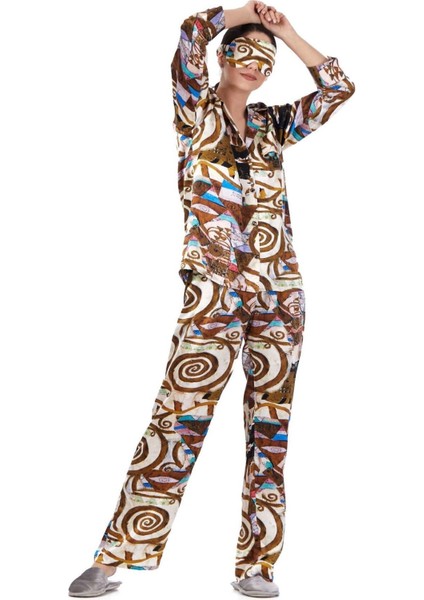 Ipek Gömlek Pantolon-Pijama Takımı | Gustav Klimt Expectation | Nomads Felt