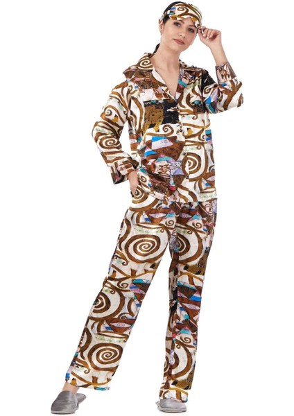 Ipek Gömlek Pantolon-Pijama Takımı | Gustav Klimt Expectation | Nomads Felt