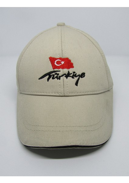 Unisex Türkiye Nakışlı Bej Şapka