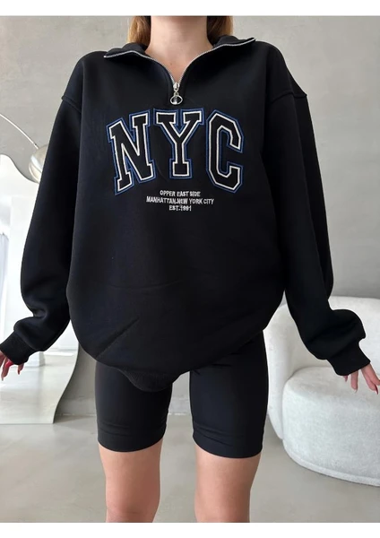 You Like Butik Nyc Nakışlı Fermuarlı Sweatshirt