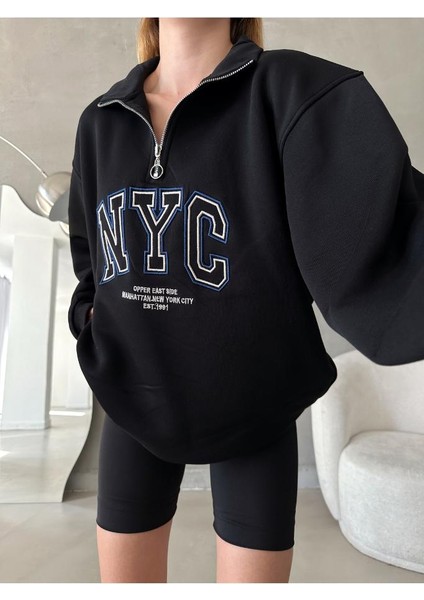 Nyc Nakışlı Fermuarlı Sweatshirt