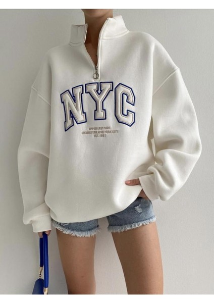 Nyc Nakışlı Fermuarlı Sweatshirt