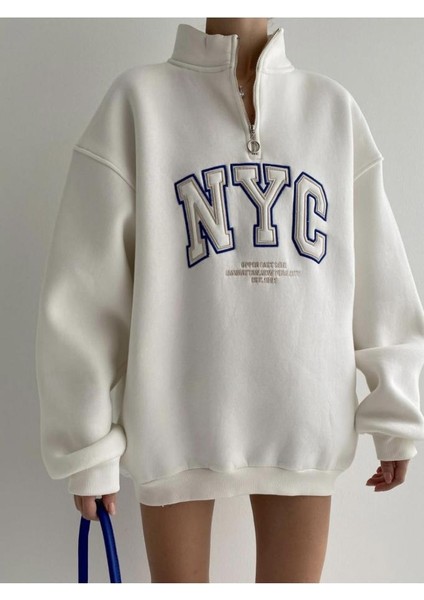 Nyc Nakışlı Fermuarlı Sweatshirt