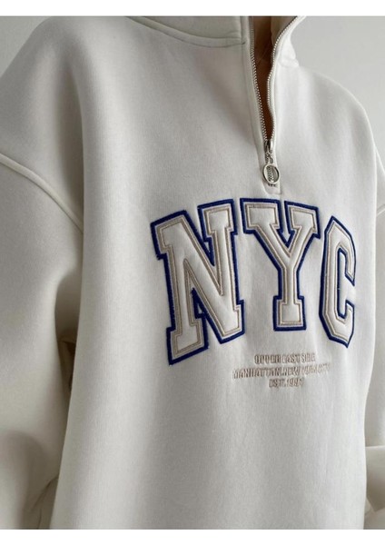 Nyc Nakışlı Fermuarlı Sweatshirt