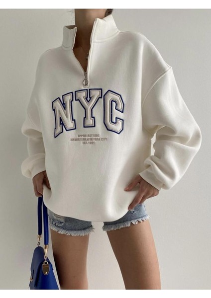 Nyc Nakışlı Fermuarlı Sweatshirt