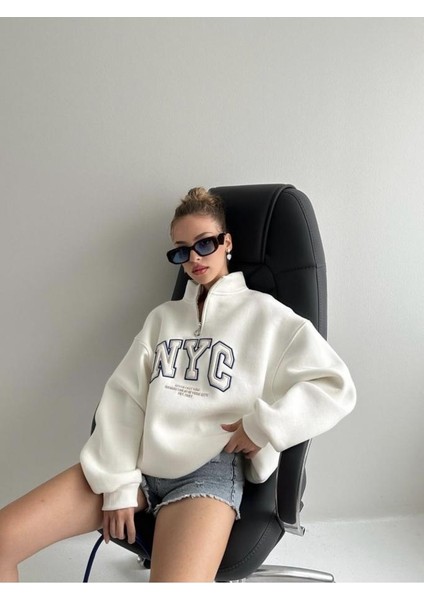 Nyc Nakışlı Fermuarlı Sweatshirt