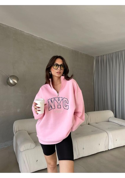 Nyc Nakışlı Fermuarlı Sweatshirt