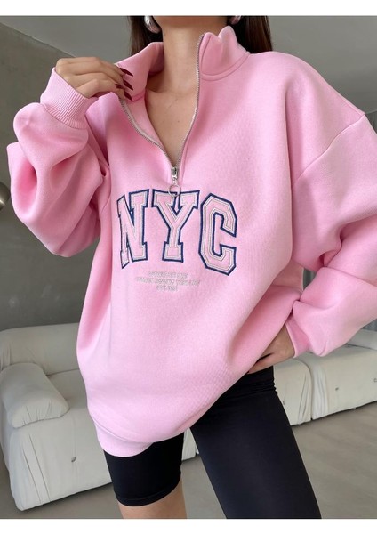 Nyc Nakışlı Fermuarlı Sweatshirt