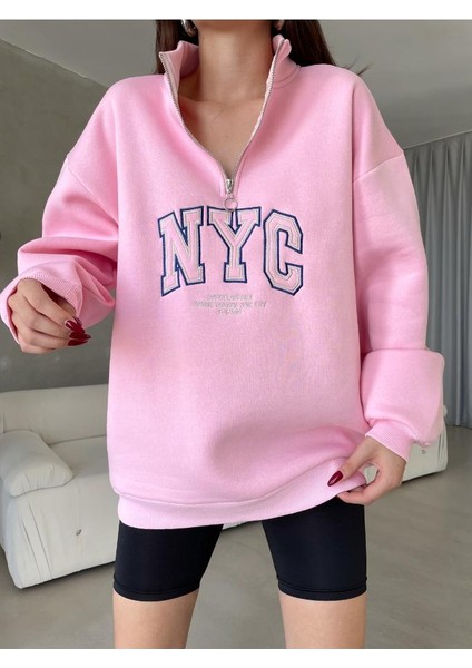 Nyc Nakışlı Fermuarlı Sweatshirt