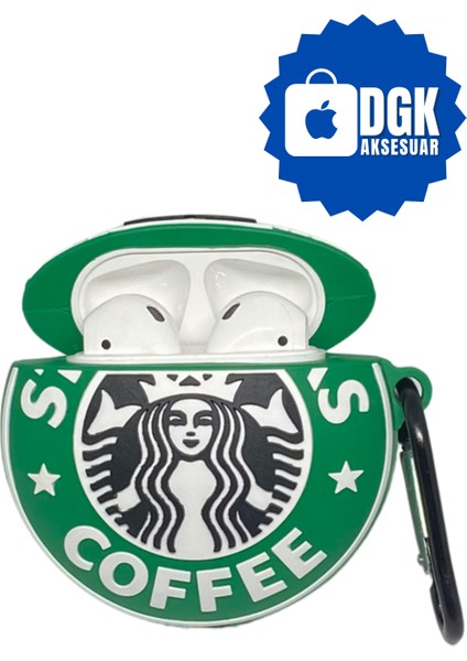 1. ve 2. Nesil Uyumlu Koruyucu Bluetooth Kulaklık Kılıfı Yeşil Yuvarlak Starbucks Coffe Figürlü