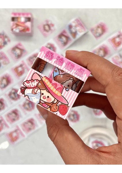 Sevi ml i Pembe Şapkalı Kız Tek Tek Çıkartmalı Washi Bant Sticker Çıkartma bullet Journal Defter