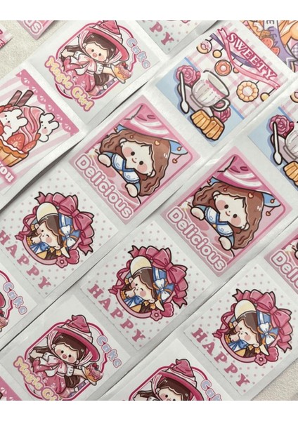 Sevi ml i Pembe Şapkalı Kız Tek Tek Çıkartmalı Washi Bant Sticker Çıkartma bullet Journal Defter