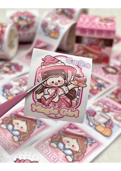 Sevi ml i Pembe Şapkalı Kız Tek Tek Çıkartmalı Washi Bant Sticker Çıkartma bullet Journal Defter