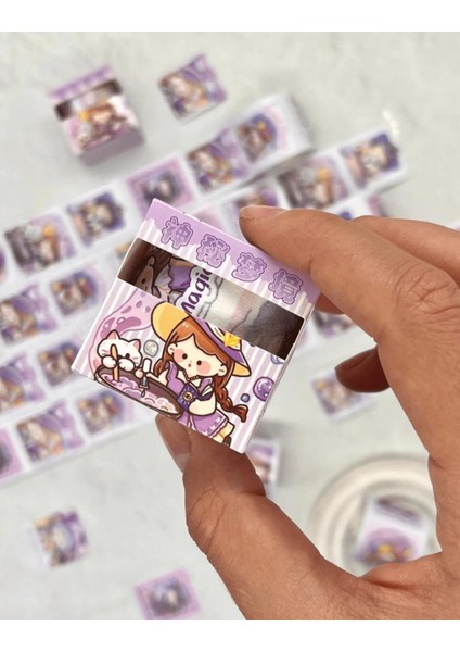 Sevi ml i Mor Şapkalı Kız Tek Tek Çıkartmalı Washi Bant Sticker Çıkartma bullet Journal Defter
