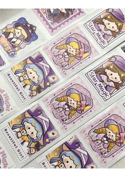 Sevi ml i Mor Şapkalı Kız Tek Tek Çıkartmalı Washi Bant Sticker Çıkartma bullet Journal Defter