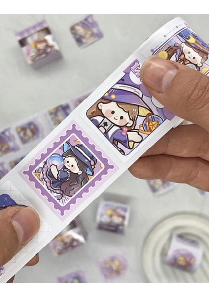 Sevi ml i Mor Şapkalı Kız Tek Tek Çıkartmalı Washi Bant Sticker Çıkartma bullet Journal Defter