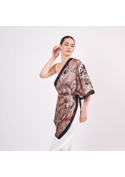 Saf Ipek Fular | 55X180 cm | Piri Reis Haritası | Nomads Felt