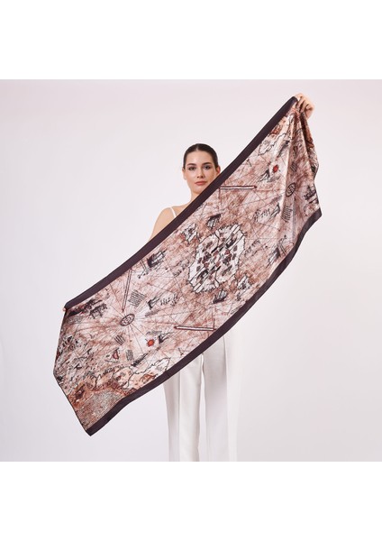 Saf Ipek Fular | 55X180 cm | Piri Reis Haritası | Nomads Felt