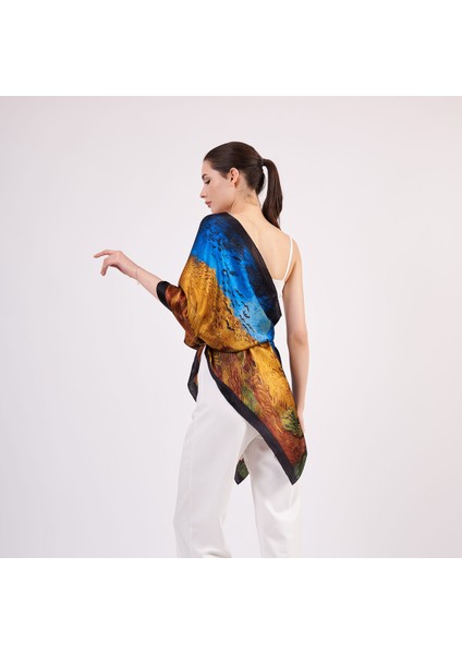 Saf Ipek Fular | 55X180 cm | Van Gogh Wheatfield With Crows | Nomads Felt