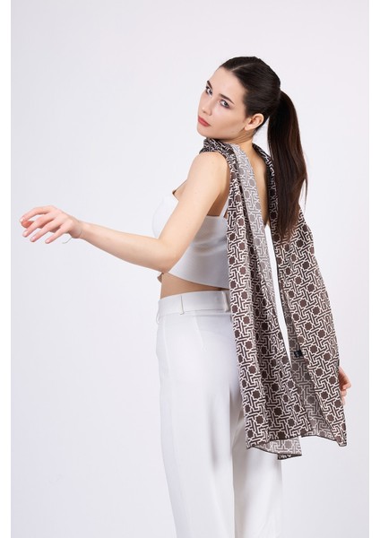 Saf Ipek Fular | Koyu Kahverengi | Unisex | Selçuklu Vektörel Yıldız Desen