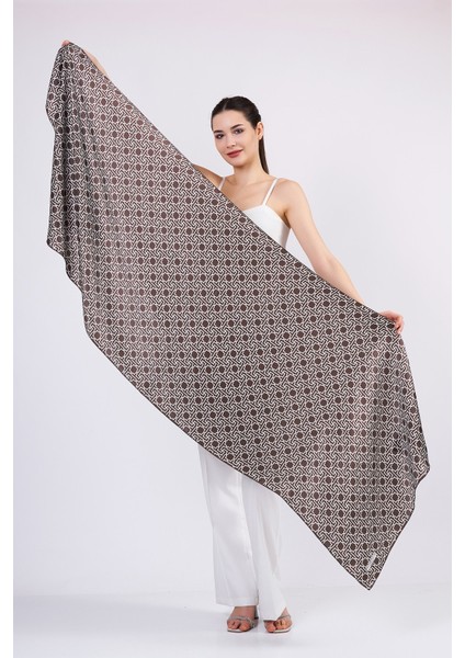 Saf Ipek Fular | Koyu Kahverengi | Unisex | Selçuklu Vektörel Yıldız Desen