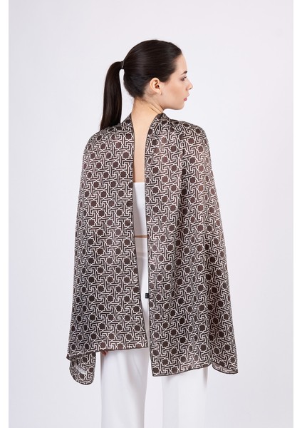 Saf Ipek Fular | Koyu Kahverengi | Unisex | Selçuklu Vektörel Yıldız Desen