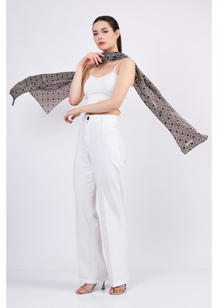 Saf Ipek Fular | Koyu Kahverengi | Unisex | Selçuklu Vektörel Yıldız Desen