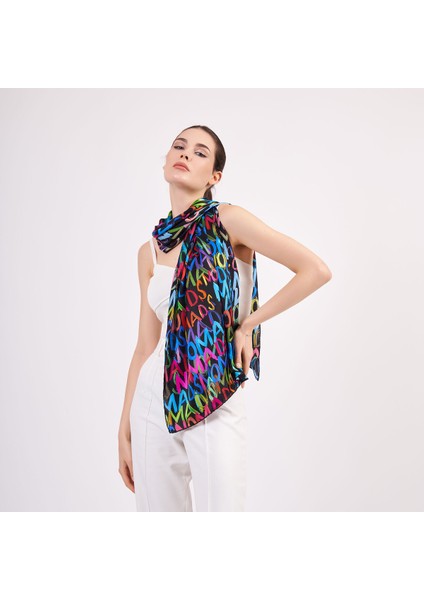 Saf Ipek Fular | 55X180 cm | Neon Baskılı | Nomads Felt