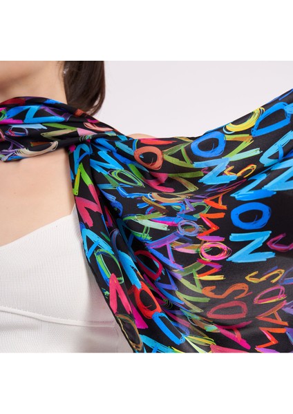 Saf Ipek Fular | 55X180 cm | Neon Baskılı | Nomads Felt