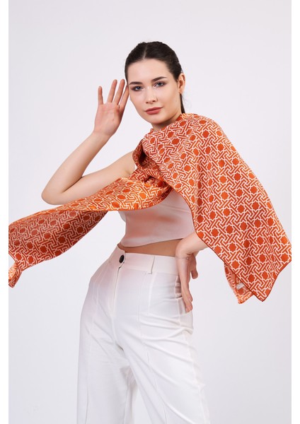 Saf Ipek Fular | Turuncu | Unisex | Selçuklu Vektörel Yıldız Desen fiyatları