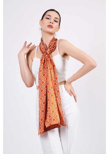 Saf Ipek Fular | Turuncu | Unisex | Selçuklu Vektörel Yıldız Desen modelleri